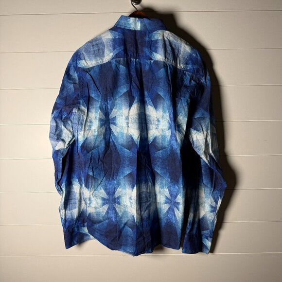 Bugatchi Classic Fit Long Sleeve Shirt Blue & White Geometric Sz XL - Picture 4 of 8